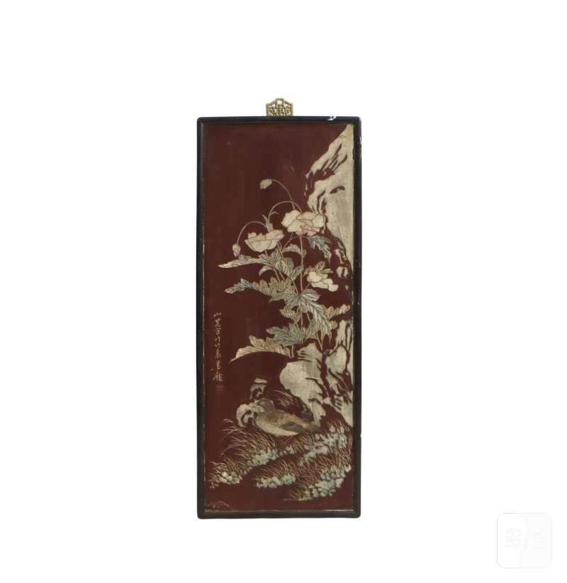 清代  黑漆地描金花鸟纹挂屏 - 图1